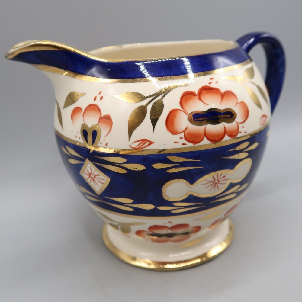 Pitcher Creamer James Sadler Pottery Blue Red Gold Imari Style Vase 5 inch